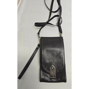 The Sak Black Leather Phone Crossbody Wallet With Quirky Vintage Hardware goth